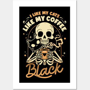 Black Cats and Coffee - Funny Skeleton Posters and Art